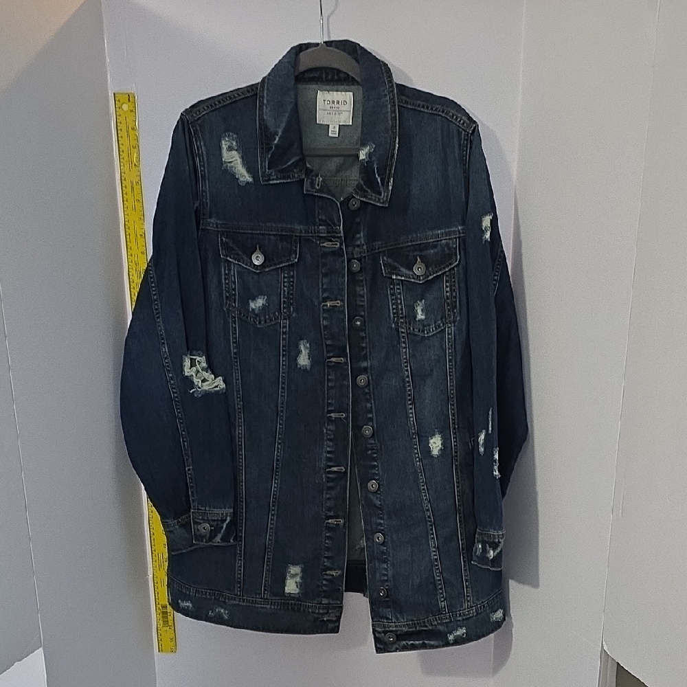 Torrid Dark Blue Distressed Denim Jacket Size 2